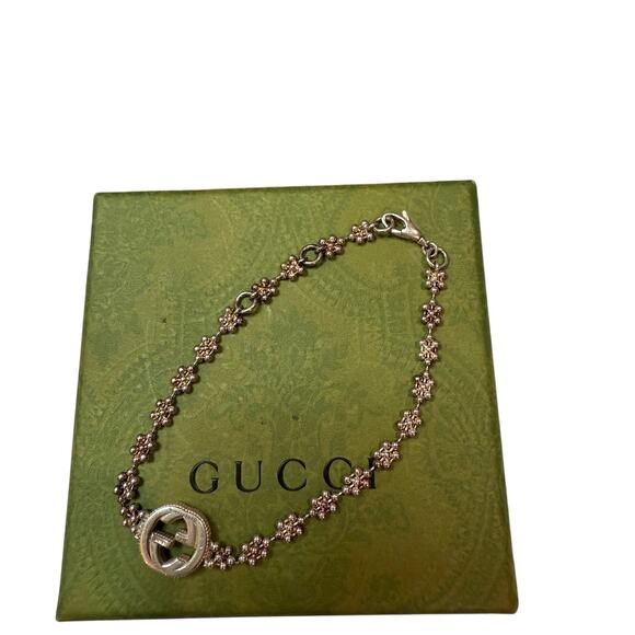 GUCCI Flower Motifs chain bracelet*GG charm centered*Full Set*Dustbag/Box*925 - Picture 1 of 3
